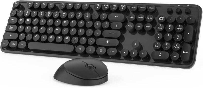 Kootop Wireless Keyboard and Mouse, Cute Black Keyboard and Mouse, 2.4G Wireless Keyboard with Retro Round Keycap for PC, Mac, Laptop,Tablet,Computer Windows (Black) - Image 1